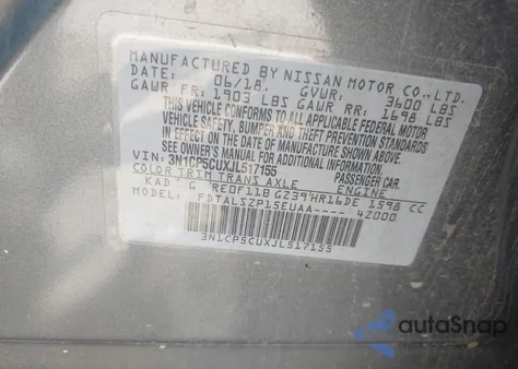 2018 Nissan Kicks Sv from USA, damaged, VIN 3N1CP5CUXJL517155